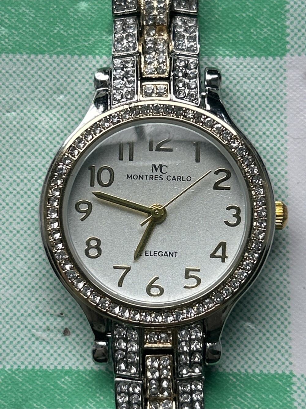 Montres Carlo Two Tone Rhinestone Women’s Quartz Watch